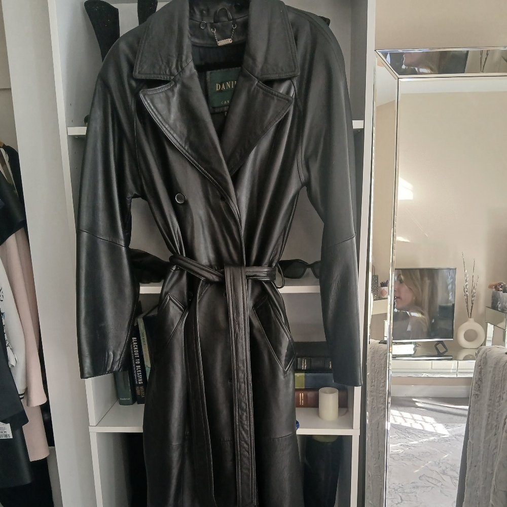 Danier Black Leather Belted Coat